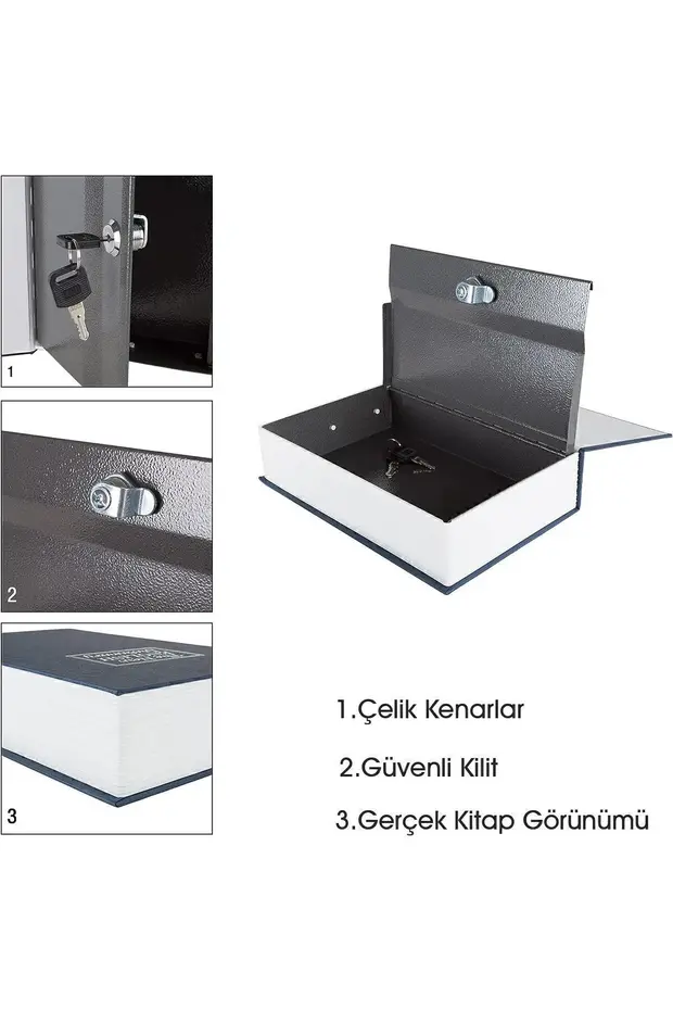 Kitap Görünümlü Anahtarlı Çelik Mini Kasa